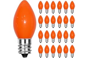 GOOTHY 25 Pack C7 Halloween Replacement Light Bulbs, Orange Ceramic Christmas Lights for Halloween Outdoor Patio Indoor Xmas String Lights, C7/E12 Candelabra Base, 5 Watt, Orange