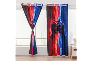 Meeting Story Gaming Curtains for Boys Bedroom, Tie Dye Lightnings Gamepad Blackout Drapes 2 Panels(Redlue,52 * 63)
