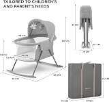 Kinderkraft LOVI 3 in 1 Baby Crib Travel Cot Rocker Adjustable Canopy Gray view 8