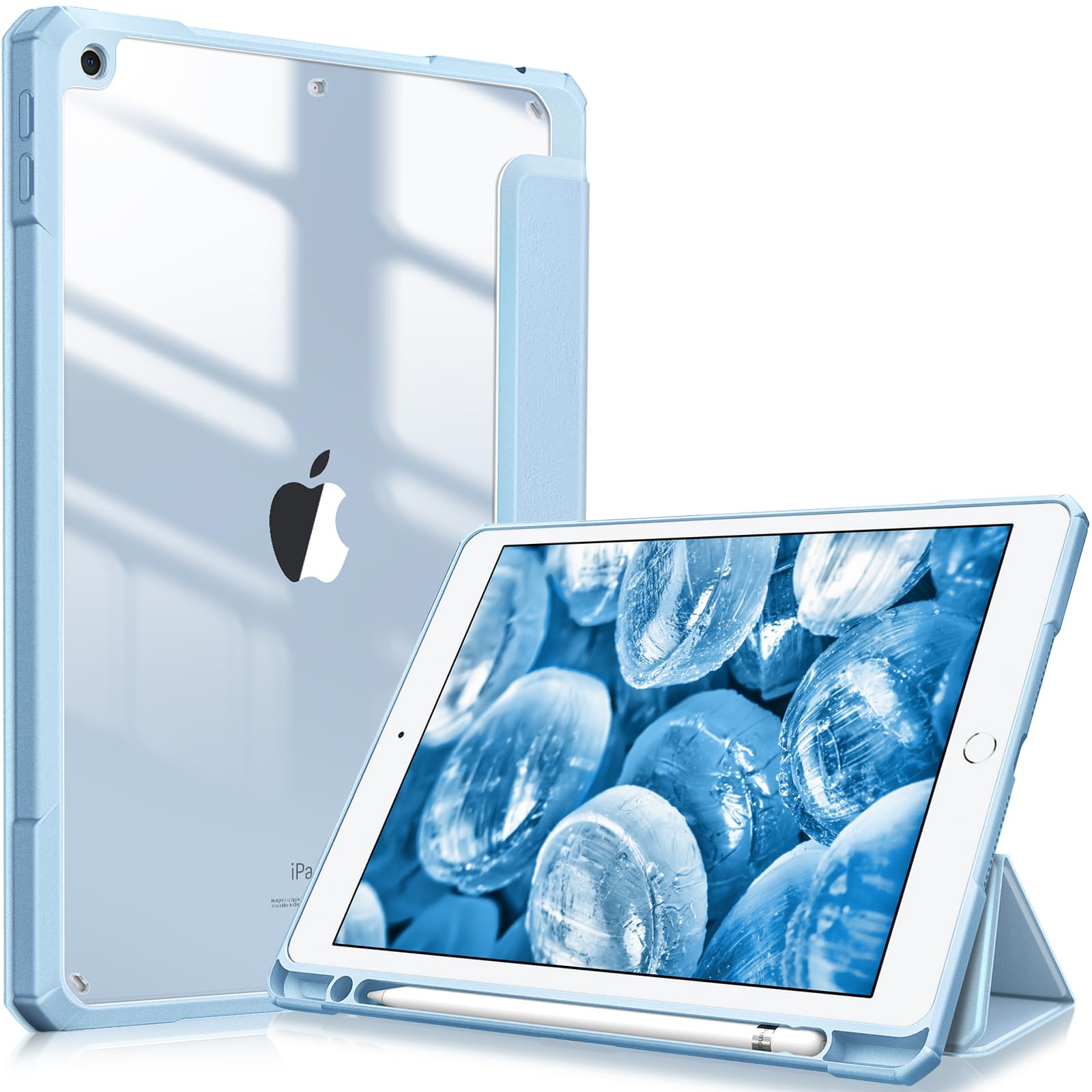 FINTIE Hybrid Case Compatible with iPad 9th / 8th / 7th Generation (2021/2020/2019) 10.2 inch - Shockproof Cover with Clear Back Shell w/Pencil Holder, Auto Wake/Sleep, Sky Blue