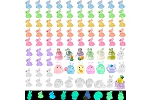 BXYIIGRU 100 Pcs Luminous Mini Resin Bunny Tiny Rabbit Glow in The Dark Miniature Plastics Easter Rabbit Figures for Easter Egg Fillers Party Garden Cake Decoration