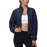 MAGCOMSEN Women's Cropped Fleece Jacket Full Zip Stand Collar Workout Short Sherpa Coat Winter Sweatshirt