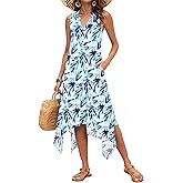 AUSELILY Summer Dresses for Women 2026 Casual Sleeveless Sundress Asymmetrical Hem Tank Midi Dress with Pockets