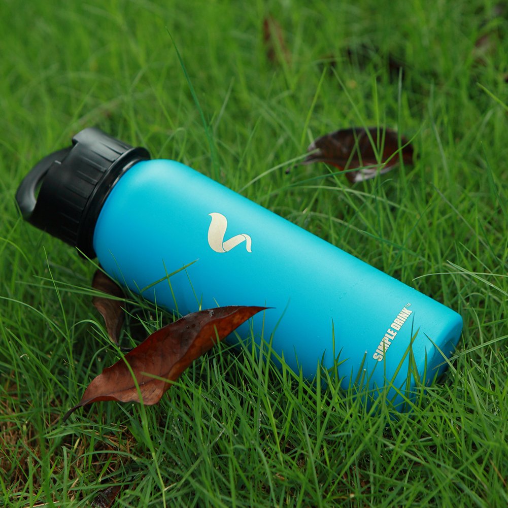 Stainless Steel Water Bottle with Straw & No-Slip Rubber Grip - Wide Mouth, Best Travel Flask for Sports, Camping, Cycling and Yoga - BPA FREE, Laser Marking 25 oz