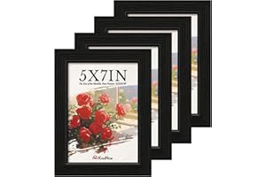 KissNow 5x7 Picture Frame 4 Pack, Black Solid Wood Gallery Photo Frame, Wall Hanging or Tabletop Display