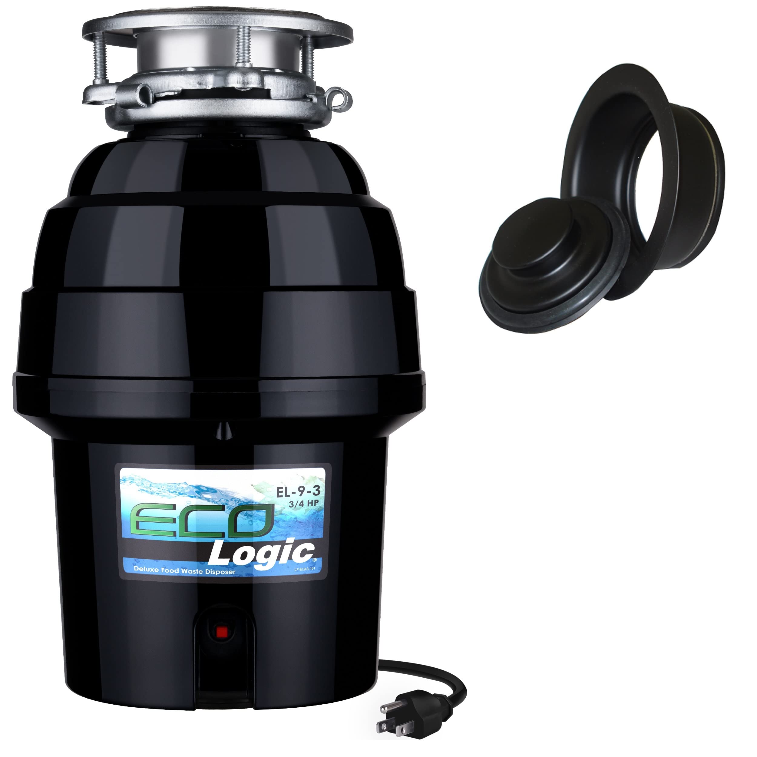 Eco Logic EL-9-DS-BK 9 Deluxe Designer Series Food Waste Disposer with Black Sink Flange, 3/4 HP