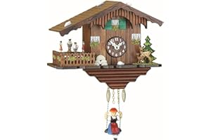 Trenkle Kuckulino Black Forest Clock Swiss House with Quartz Movement and Cuckoo Chime, Turning Dancers TU 2019 SQ