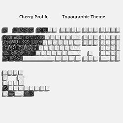 Double Shot PBT keycaps,Black and White,Topographic
