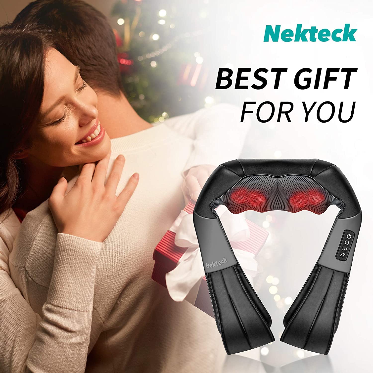 Nekteck Shiatsu Neck Massager for Pain Relief Deep Tissue with Heat, 3D Kneading Massage Pillow Back Shoulder Massagerfor Body Muscle, Plug-in Use for Home Office Car, Gifts for Mom Dad Him Her