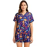 COCO BRANDS Garfield Womens Pajama Set, Soft Stretchy Pajama Shorts & Short Sleeve, Notch Collar, Button Down Top