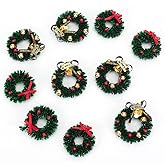 10 Pieces Mini Artificial Christmas Wreaths Ornaments, Dollhouse Miniature Christmas Wreath Doll House Mini Xmas Wreath for Dollhouse Door Windows Christmas Tree Decoration (2 Styles)