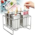 Stainless Steel Popsicle Molds 6PCS Commercial Popsicle Molds Stainless Steel Popsicle Moulds Home-made Reusable DIY Ice Pop Molds Fast Freezing Ice Lolly Popsicle Maker Molds with Sticks and Brush