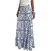 Milumia Women's Boho Printed Long Skirt Low Waist Flowy Maxi Skirts Summer Vacation