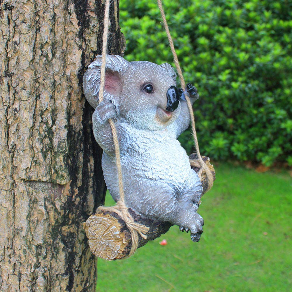 Animal Garden Statue - Cute Swing Koala Bear - Funny Outdoor Sculpture Ornaments Décor - Best Indoor Outdoor Statues Yard Art Figurines for Patio Lawn House