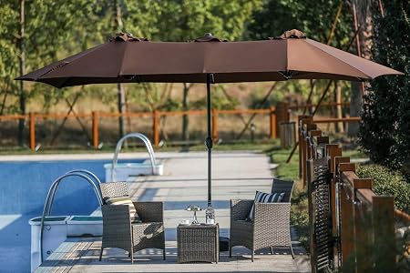 Amazon Com Patiofestival 15x9 Ft Patio Umbrella Double Sided Outdoor Umbrella Aluminum Garden Large Umbrella With Crank For Market Camping Swimming Pool Large Brown Garden Outdoor