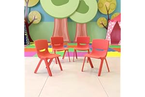 EMMA + OLIVER 4 Pack Red Plastic Stackable School Chair with 10.5" H Seat, Preschool Chair
