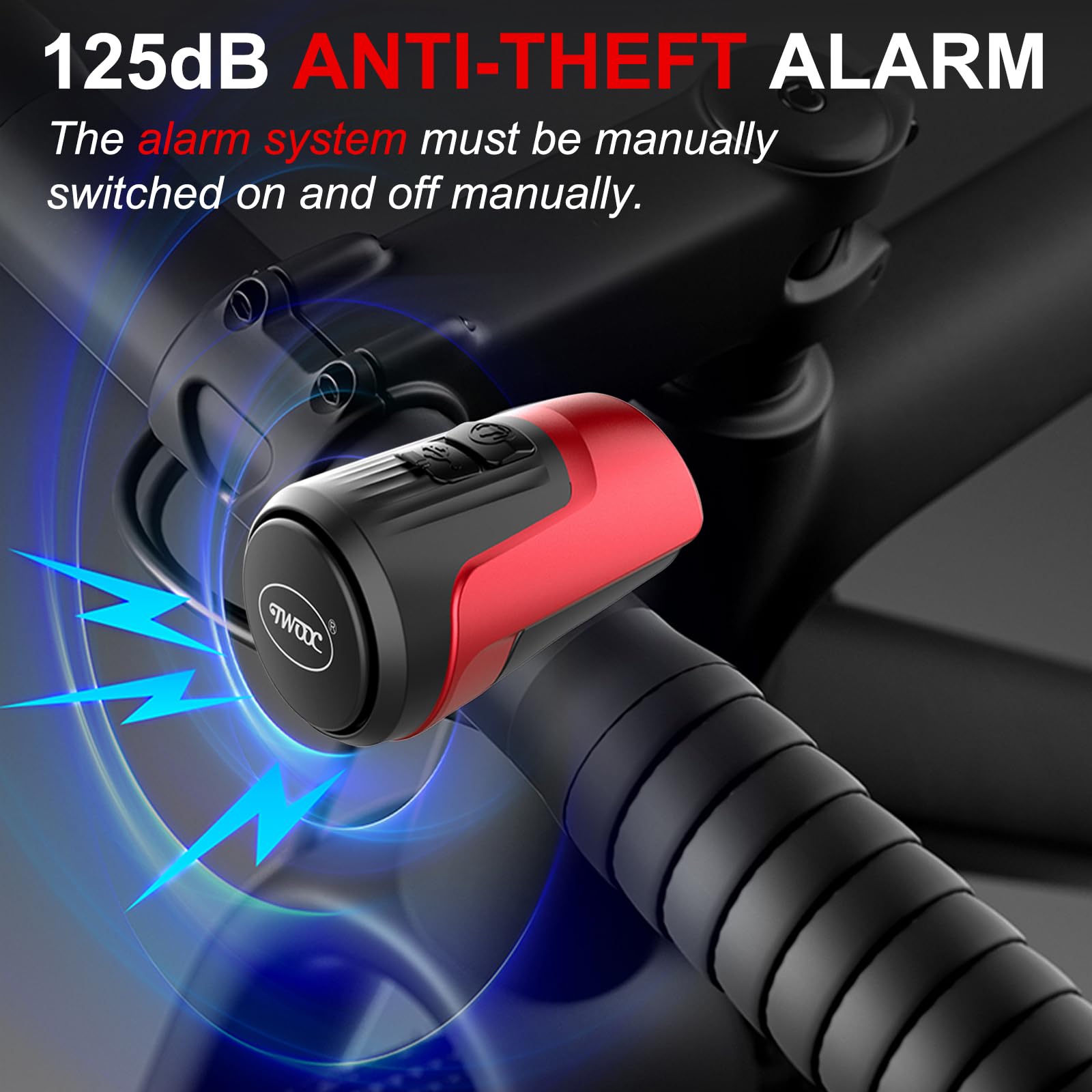 Electric Bike Bell, 125db Anti-Theft Alarm Loud Electric Bike Horn for Adults with 1 Sound Modes USB Rechargeable Battery Waterproof Bicycle Horn for MTB/BMX/Scooter/Road Cycling