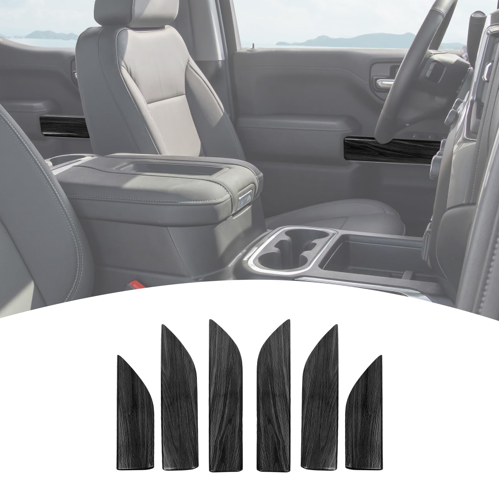 Photo 1 of ***INCOMPLETE SET/MISSING PIECES*** PDKLIN for Silverado Inner Door Panel Trim Cover for Chevy Silverado/GMC Sierra 2019-2022 Black Wood Grain Interior Accessories 6pcs