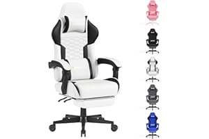 Opiesit Gaming Chair with Footrest,Ergonomic Gaming Chairs for Adults,Adjustable Height,Computer Game Chair with Headrest and Lumbar Support,Backrest Adjustable Swivel Office Chair,White
