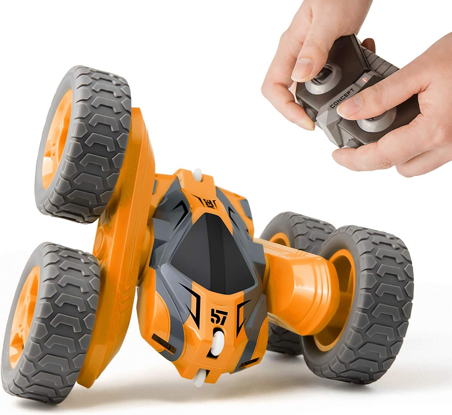 Tecnock Remote Control Car for Kids,360 ° Rotating Double Sided Flip RC Stunt Car,2.4Ghz 4WD Toy Car with Rechargeable Battery for 45 Min Play,Great Gifts for Boys and Girls(Orange): Toys & Games