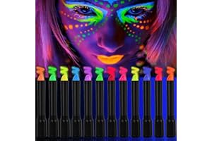 AUSEJOPEAC 12 Colors Glow in The Dark Face & Body Paint Crayons, Neon Blacklight Glow Body Makeup Kit Face Paints Sticks for Kids Adult Halloween Blacklight Birthday Party