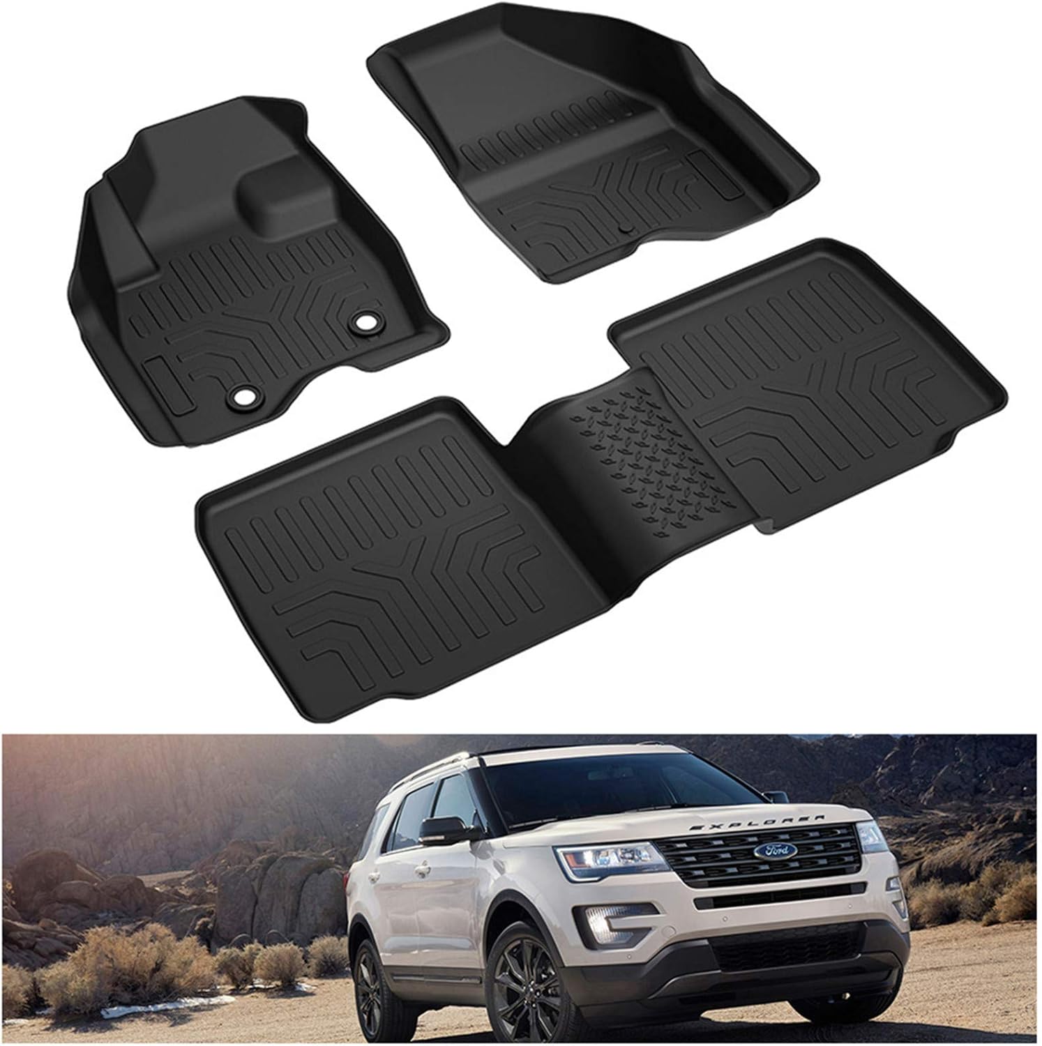 Amazon Com Kiwi Master Floor Mats Compatible For 2015 2019 Ford Explorer Accessories All Weather Mat Liners Front 2nd 2 Row Seat Tpe Slush Liner Black Automotive