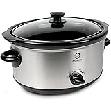 Ateken Slow Cooker 5 Quart Manual Portable Dishwasher Safe Stainless Steel Silver