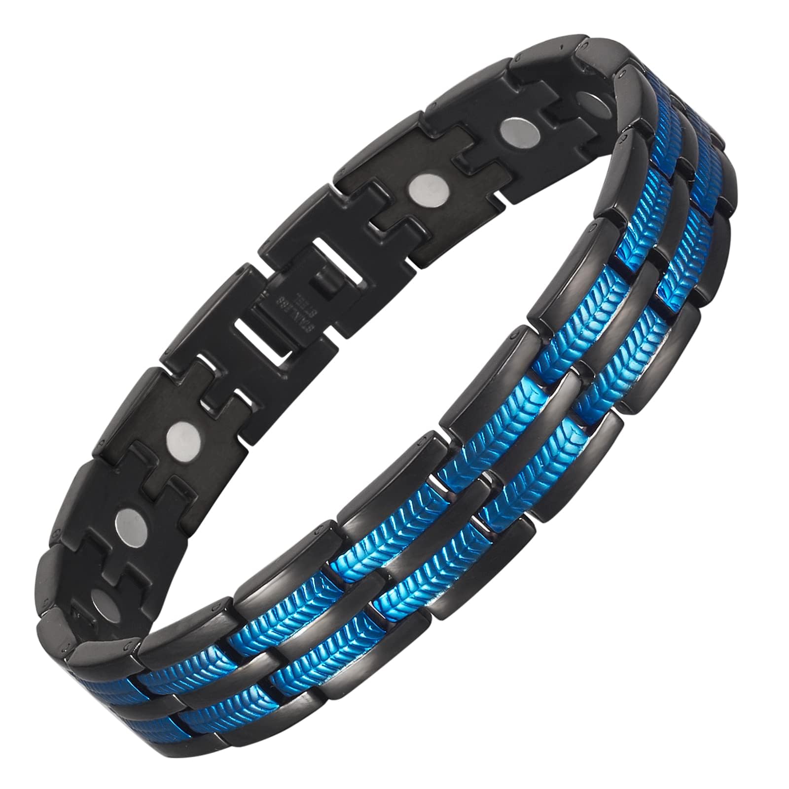 EnerCoppeX Men's Magnetic Bracelet, 8.46 Inch Indigo Stainless Steel Bracelet with 3500 Gauss Magnet, Fashion Magnetic Jewelry