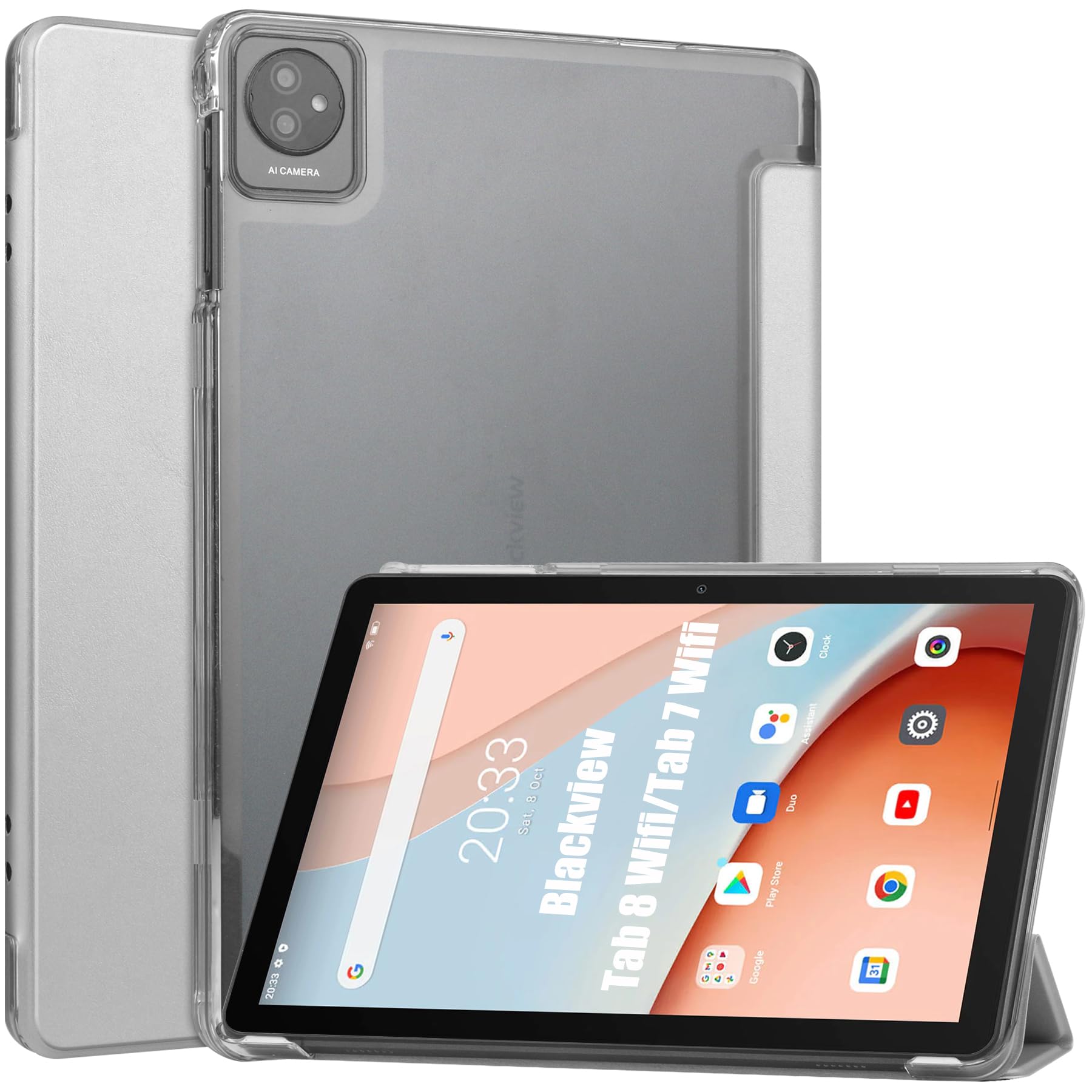 Dlahaby Case for Blackview Tab 7 WiFi/Blackview Tab 8 WiFi,PU Leather & Hard Clear PC Protection Flip Cover with Stand Function for Blackview Tab7 Wifi / Tab8 Wifi Tablet,argent