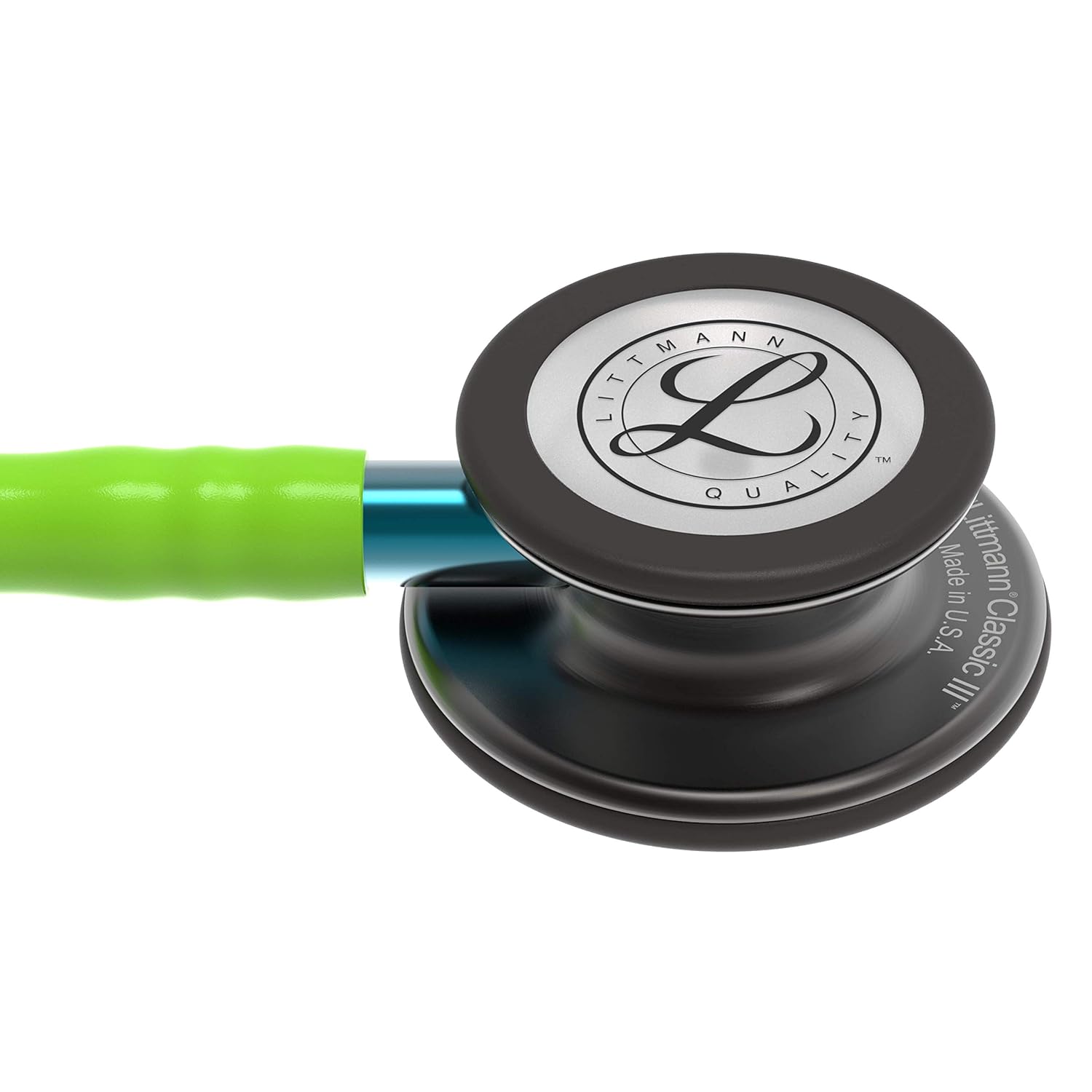 3M Littmann Classic III Monitoring Stethoscope, Smoke Chestpiece, Lime Green Tube, Blue Stem and Smoke Headset, 27 inch, 5875 - Image 5