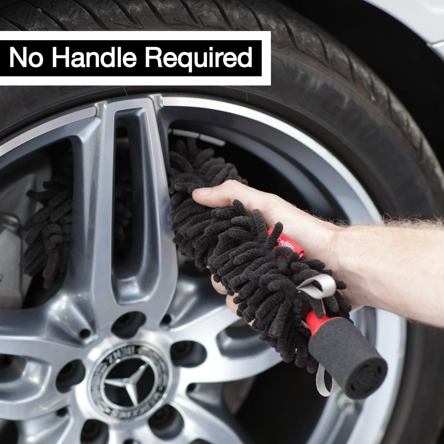 WOOLLYWORMIT Wheel Brush, Handle-Less Auto and Car Detailing Tool with Integrated Lug-Nut Cleaner, Flexible Soft Chenille Microfiber Wheel Cleaner with NO Metal Parts Exposed, NO Rim Scratching: Automotive