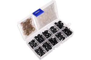 ASTARON 300pcs Safety Eyes and Washers for Craft, 6-12mm Plastic Crochet Eyes for Stuffed Animals Doll Making, Black