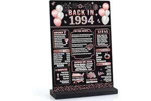 Jettryran 30th Birthday Decorations for Men Women, Happy Birthday Party Decor Supplies,Vintage-30 Years Old Anniversary 1994 Poster for Her Rose Gold Back in 1994 Acrylic Table Sign with Wooden Stand