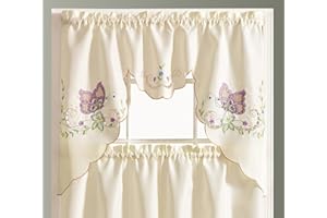 GOHD GOLDEN OCEAN HOME DECOR GOHD Dancing Butterfly. 3pcs Multi-Color Embroidery Cafe Curtain Set/Swag & Tiers Set with cutworks. Window Treatment Set for Small Windows. (Lavender)