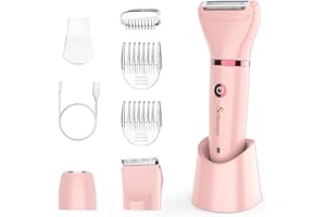 Scttomon Hair Trimmer, Electric Bikini Trimmer Shaver Razor Set for Women, Waterproof Cordless 3 in 1, Hypo-allergenic Stainless Steel Blades, Rechargeable, Pink