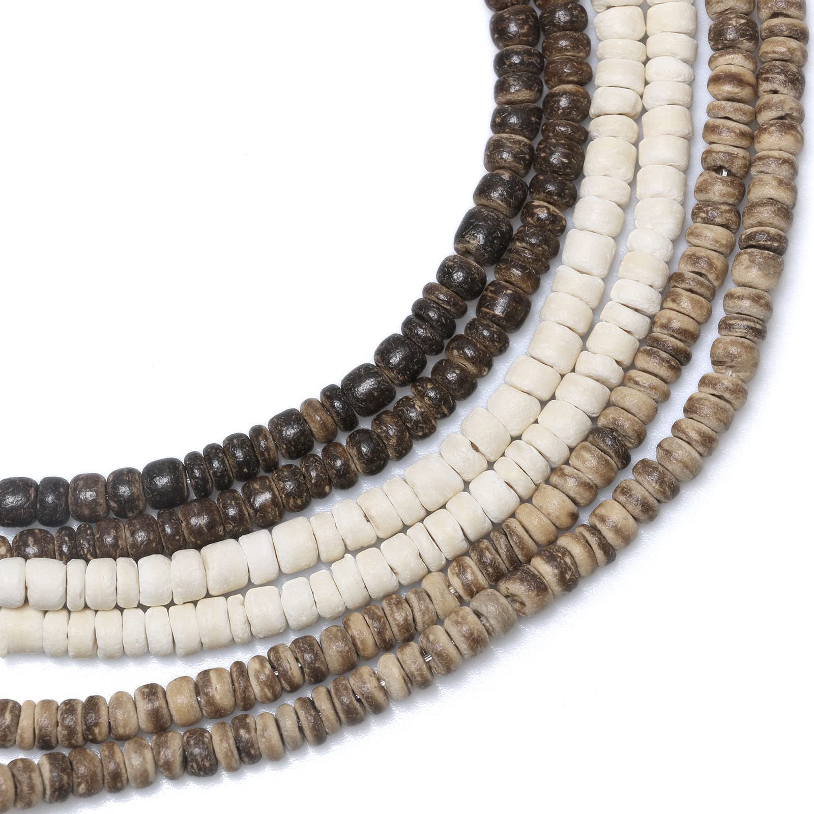 660Pcs/6 Strands Coconut Shell Oblate Beads 5mm Coconut Rondelle Disk Beads for DIY Crafts Jewelry Making, 220Pcs/2 Strands for Each Color