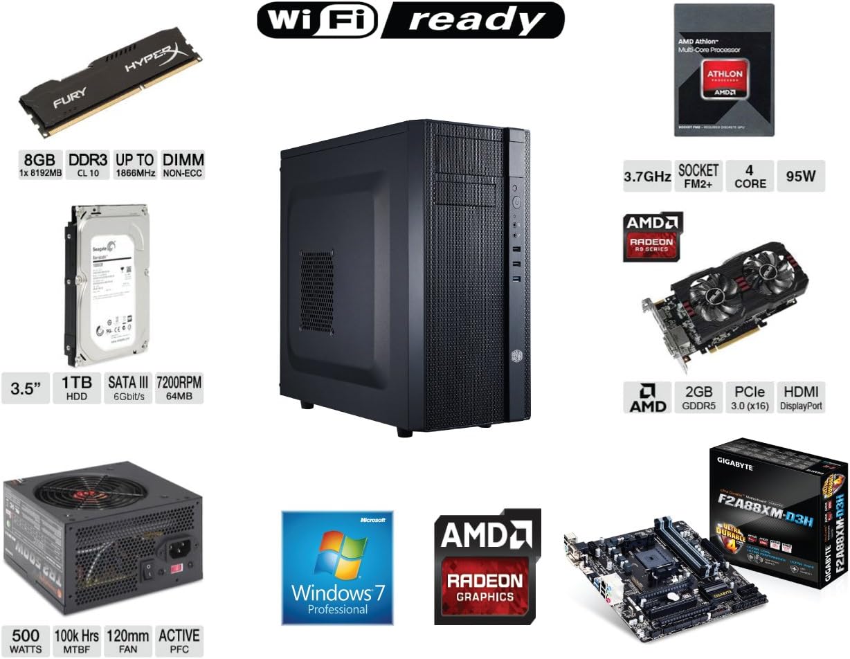 XDS Electronics Custom Gaming Pc Computer AMD Athlon X4 860k Quad Core 4.0 GHZ / AMD 2GB R9 270 Gaming Video Card / 8GB Memory / 1TB HD / WIFI Ready / DVDRW / Windows 7 Pro