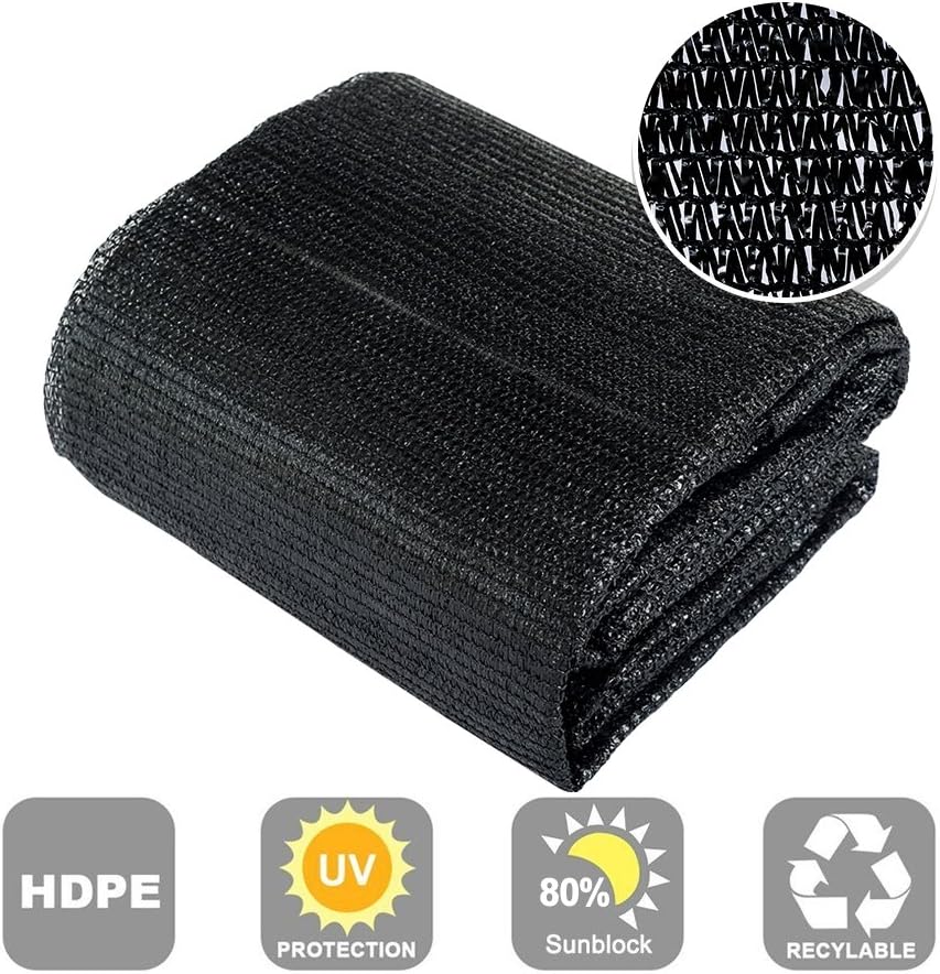 Agfabric 80% Sunblock Shade Cloth Cover with Clips for Plants 10’ X 50’, Black