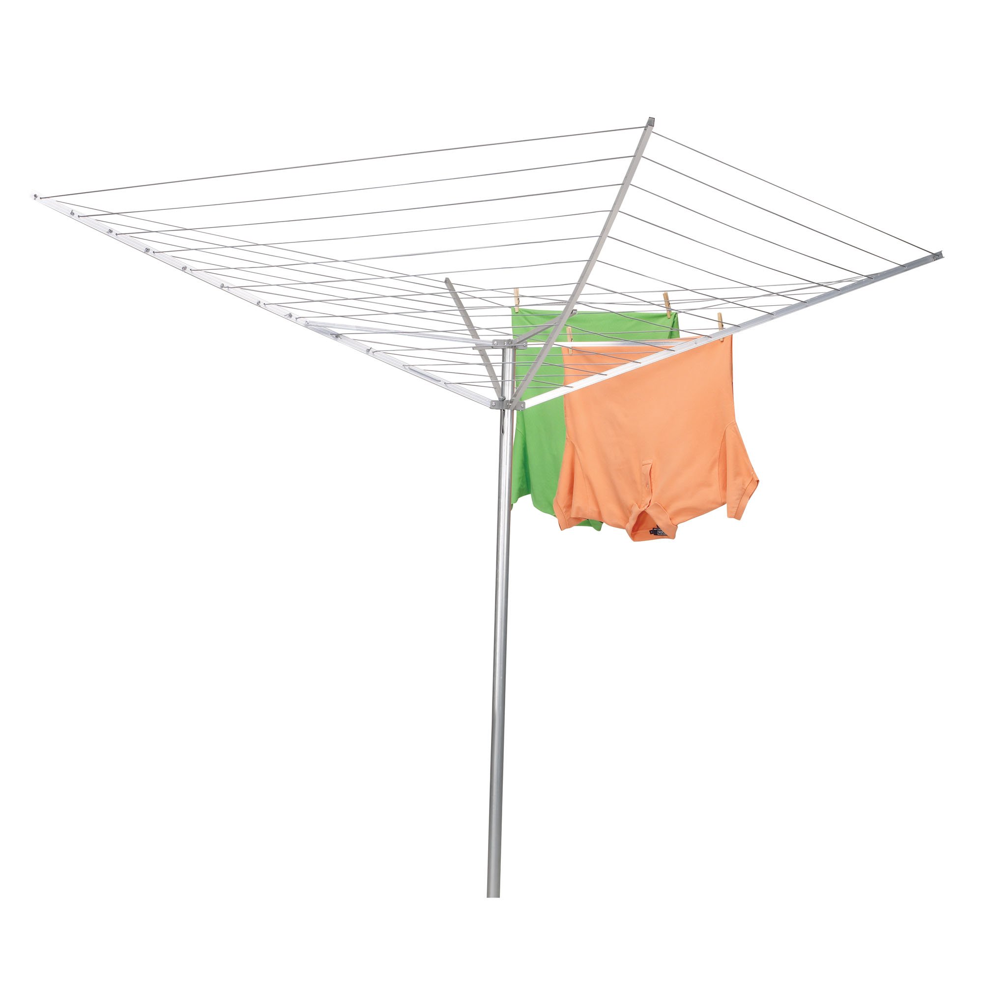 Household Essentials 17120-1 Rotating Outdoor Umbrella Drying Rack | Aluminum Arm and Steel Post | 12 Lines, 165 Feet Clothesline