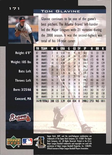 Amazon Com 2001 Upper Deck Mvp Baseball Card 171 Tom