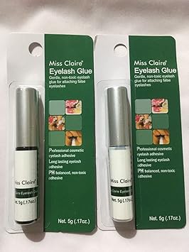 Miss Claire Gentle Non Toxic Eye Lash Adhesive For Attaching False Eyelashes (5G / .17Oz.) (Black + White) Set of 2