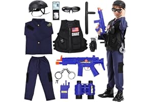 Kodvinp Police Officer Costume for Kids, SWAT Costume for Boys with Vest, Complete Halloween Costumes for Kids 3-10-12