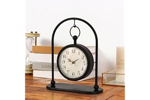 JUMBO DECOR Vintage Metal Table Clock, Farmhouse Table Clock, Small Black Silent Non-Ticking Battery Operated Desk and Shelf Clocks for Home Kitchen Living Room Bedroom Decor