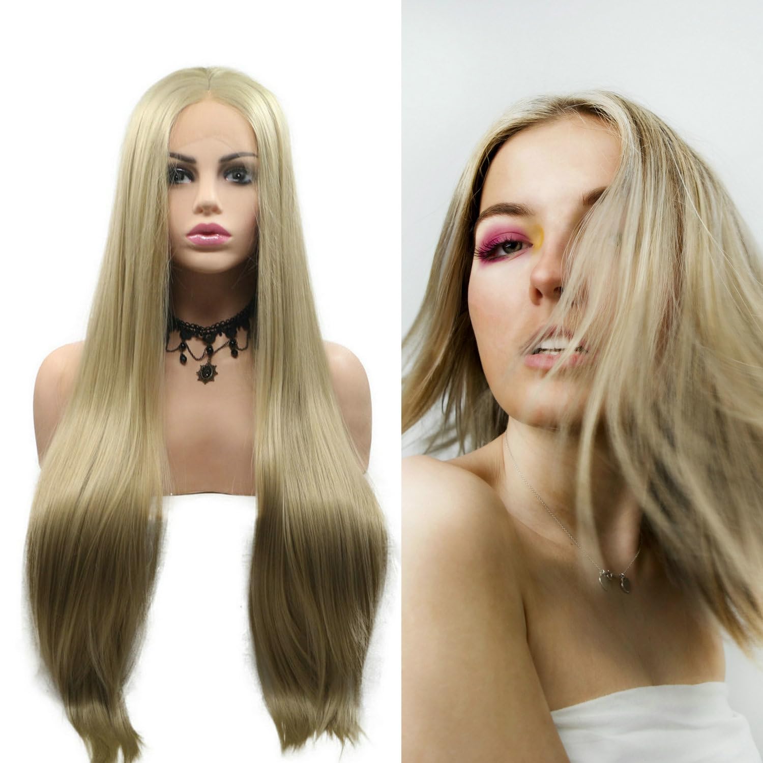 13x3" Pre Plucked Long Straight Colorful Wigs for Women Natural Looking Heat Resistant Fiber Synthetic Lace Front Wigs for Replacement/Party/Cosplay/Costume/Daily Use (blonde)