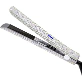 DORISILK Titanium Flat Iron for Hair, 480&deg;F High Temp Hair Straightener Iron, Rhinestone Bling Flattening Iron, 2 in 1 Straightening Curling Professional Salon LCD Display Dual Voltage (AB Shine)