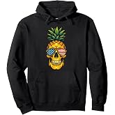 Pineapple Skull Sunglasses Skeleton Funny 4th of July Pullover Hoodie