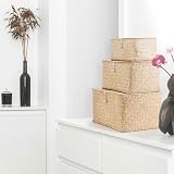 woodluv Set of 3 Seagrass Storage Boxes with Lid Lightweight Baskets view 3