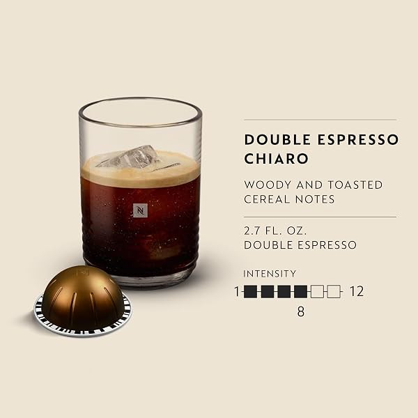 NESPRESSO CAPSULES VERTUO, DOUBLE ESPRESSO CHIARO, MEDIUM ROAST ESPRESSO COFFEE, 30-COUNT COFFEE PODS, BREWS 2.7OZ.