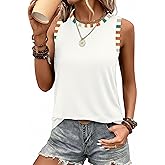 Sampeel Tank Tops for Women Round Neck Boho Color Block Sleeveless Tops Summer Beach Vacation Clothes Curved Hem