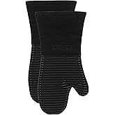 All-Clad Silicone Oven Mitts: Heat Resistant up to 500 Degrees - 100% Cotton & Silicone, 14"x7" Oven Mitt for Kitchen and Barbecue, 2-Pack, Black